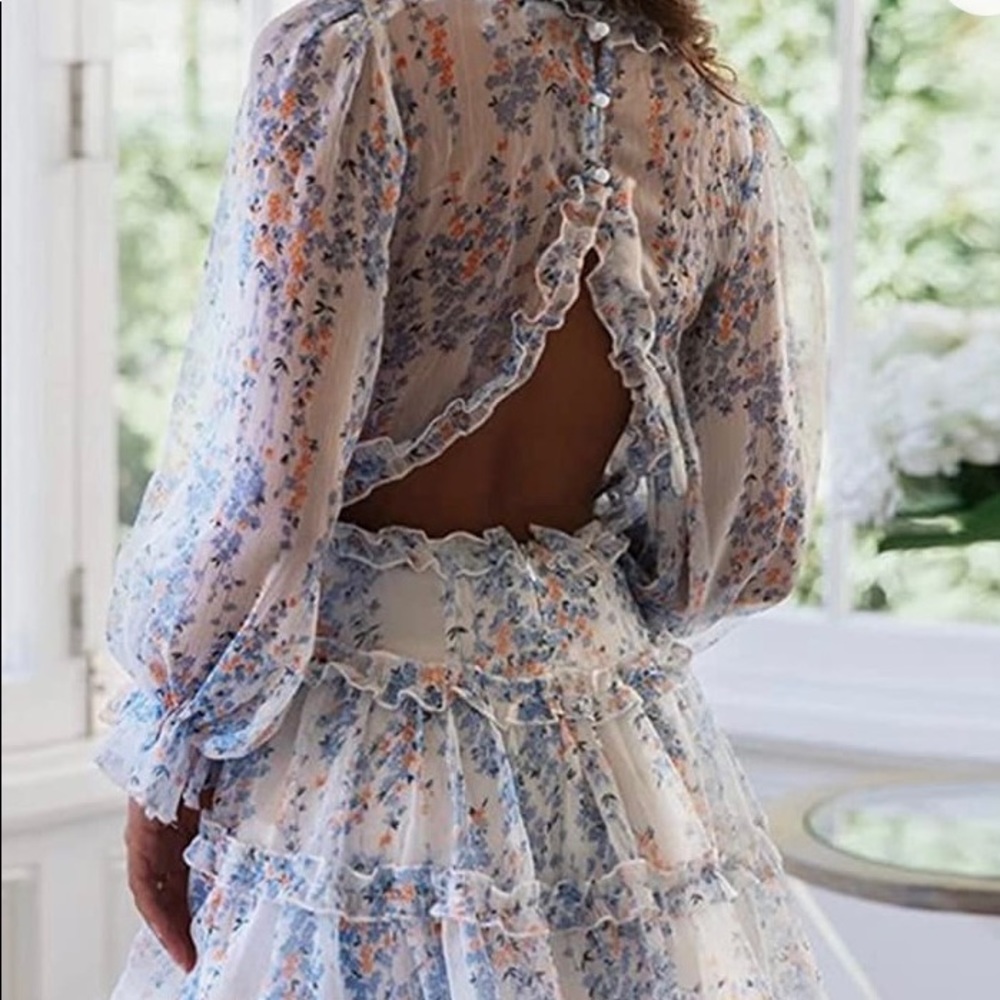 Open back floral ruffle dress
